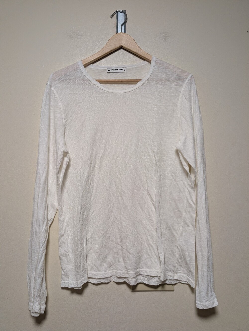 American Giant Supima Cotton Long Sleeve Tees Size Large White 2 Pack Made USA